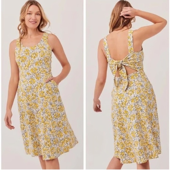 Pact Dresses & Skirts - Pact Reverie Yellow Floral Jolene Tie Back Dress Organic Cotton